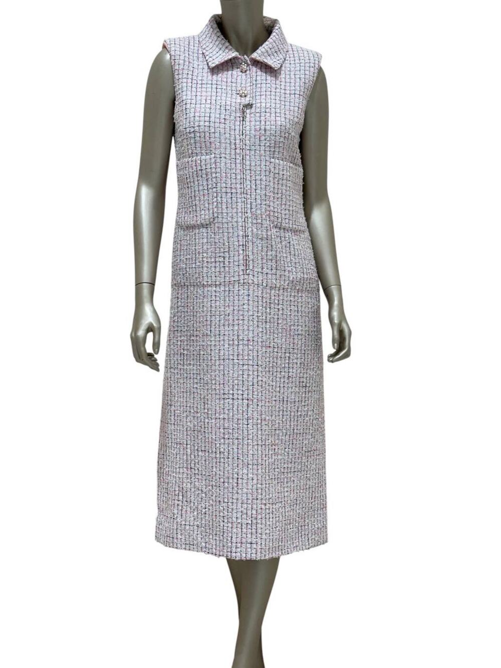 CHANEL Light Pink & White Fantasy Tweed Dress Sz.38